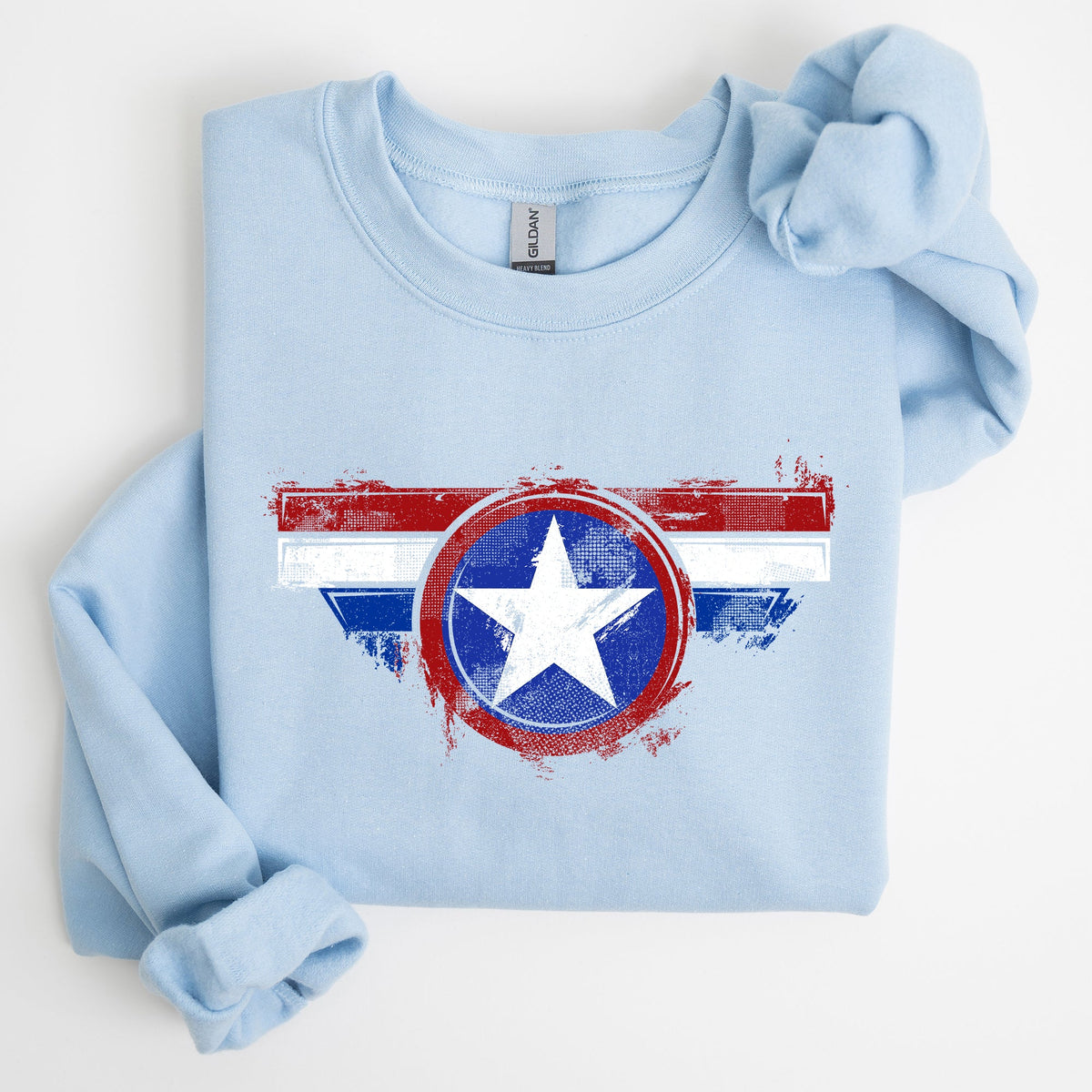 America Super Hero Flag Patriotic 4th of July United States Flag Emblem Graphic Inspired Sweatshirt