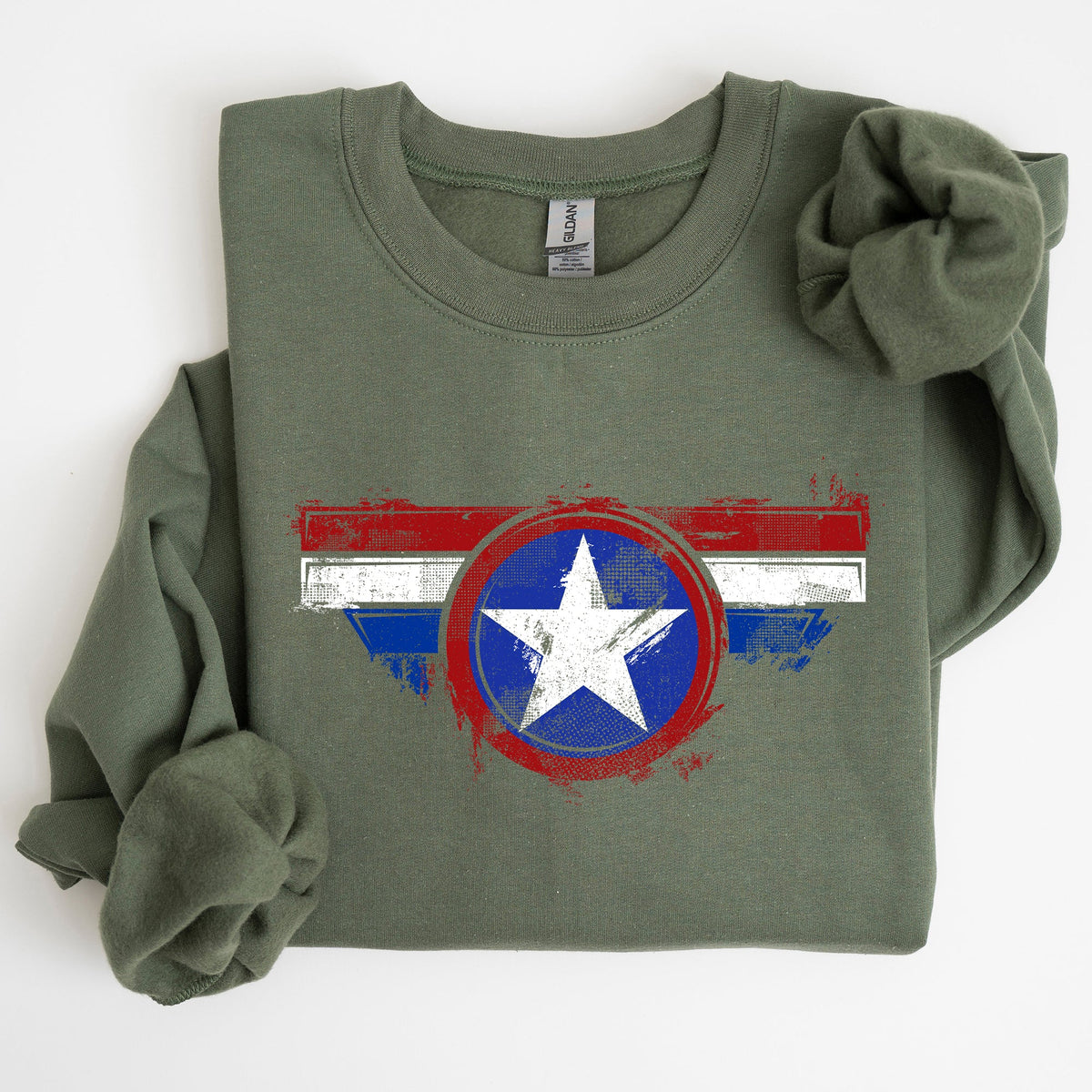 America Super Hero Flag Patriotic 4th of July United States Flag Emblem Graphic Inspired Sweatshirt