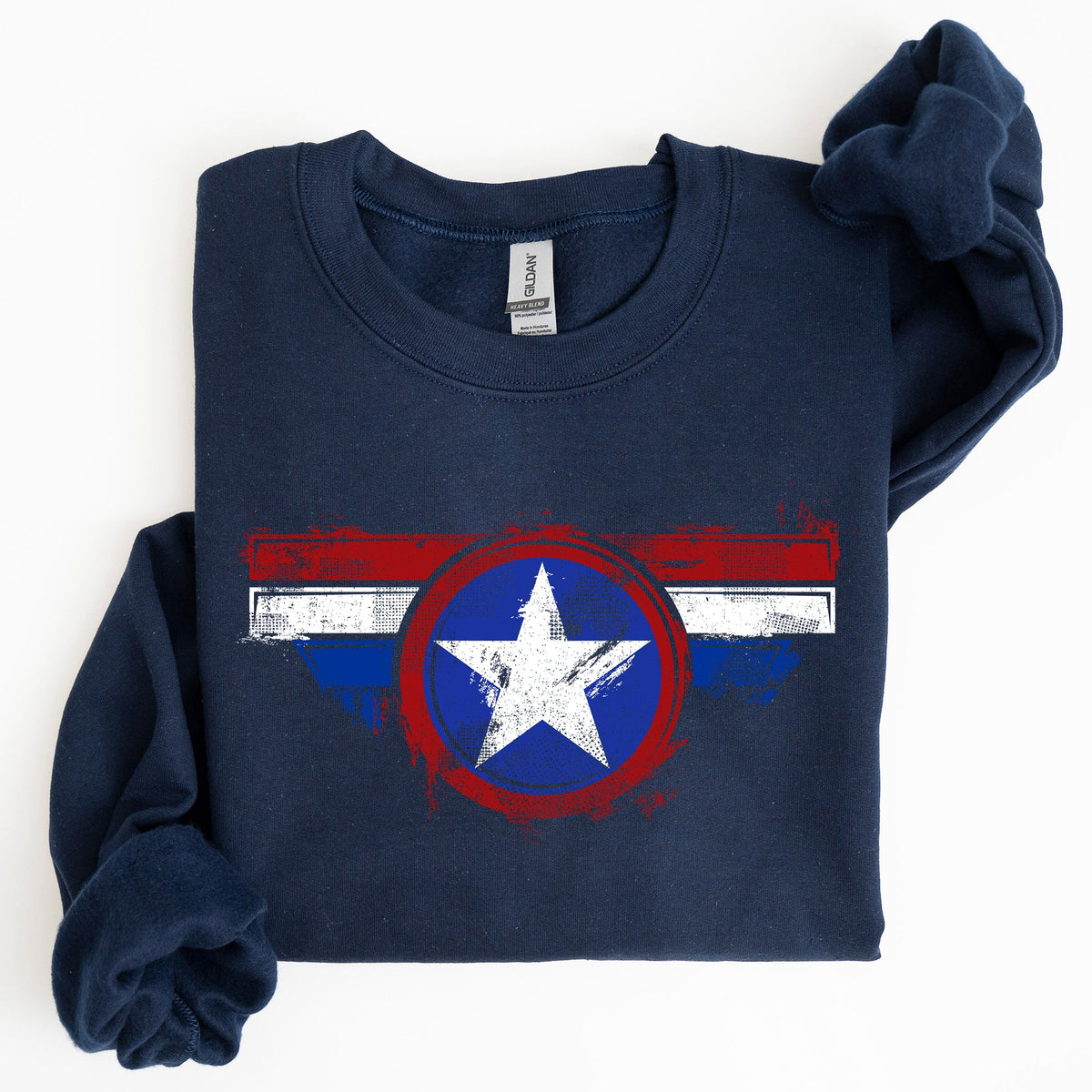 America Super Hero Flag Patriotic 4th of July United States Flag Emblem Graphic Inspired Sweatshirt