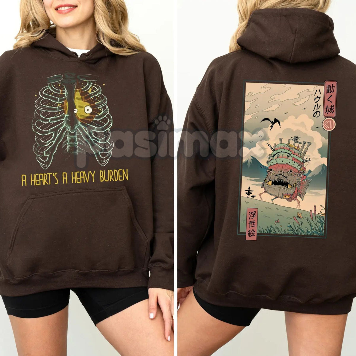 Anime "A Heart's A Heavy Burden" 2-Sided Hoodie – Studio Ghibli Inspired Quote Pullover, Fantasy & Film Fan Apparel, Unisex