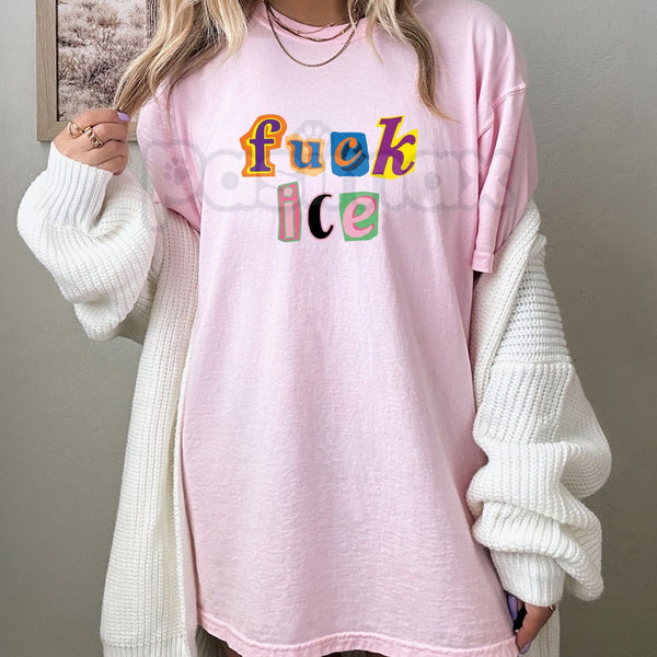 "Anti-ICE" Magazine Letter T-Shirt - Radical Activist Ransom Note Graphic Tee, Subversive Immigration Reform Shirt, Premium Heavyweight Unisex Social Justice Top, DIY Aesthetic Protest Apparel, Anti-ICE Streetwear Statement Tee