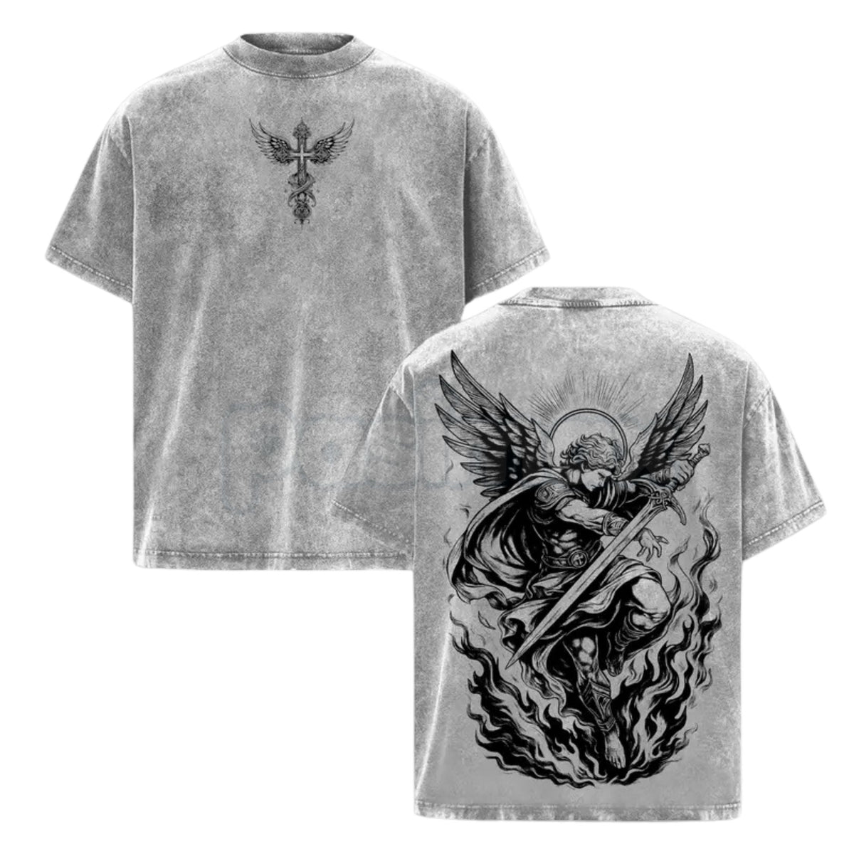 Archangel Michael Vintage Washed T-Shirt – Saint Michael Christian Streetwear Graphic Tee