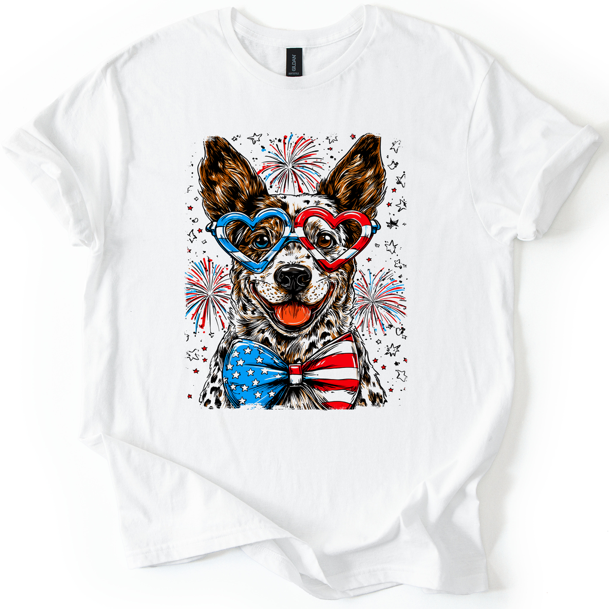 Australian Cattle Patriotic Dog USA America Pet Lover 4th July Flag Edition Graphic Tee
