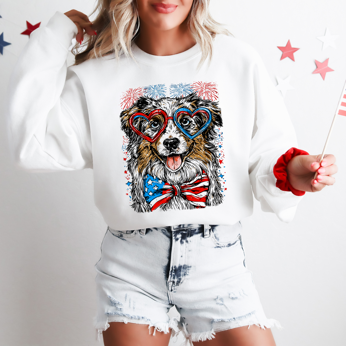 Australian Shepherd Patriotic Dog USA America 4th of July Pet Lover US Flag Sweatshirt