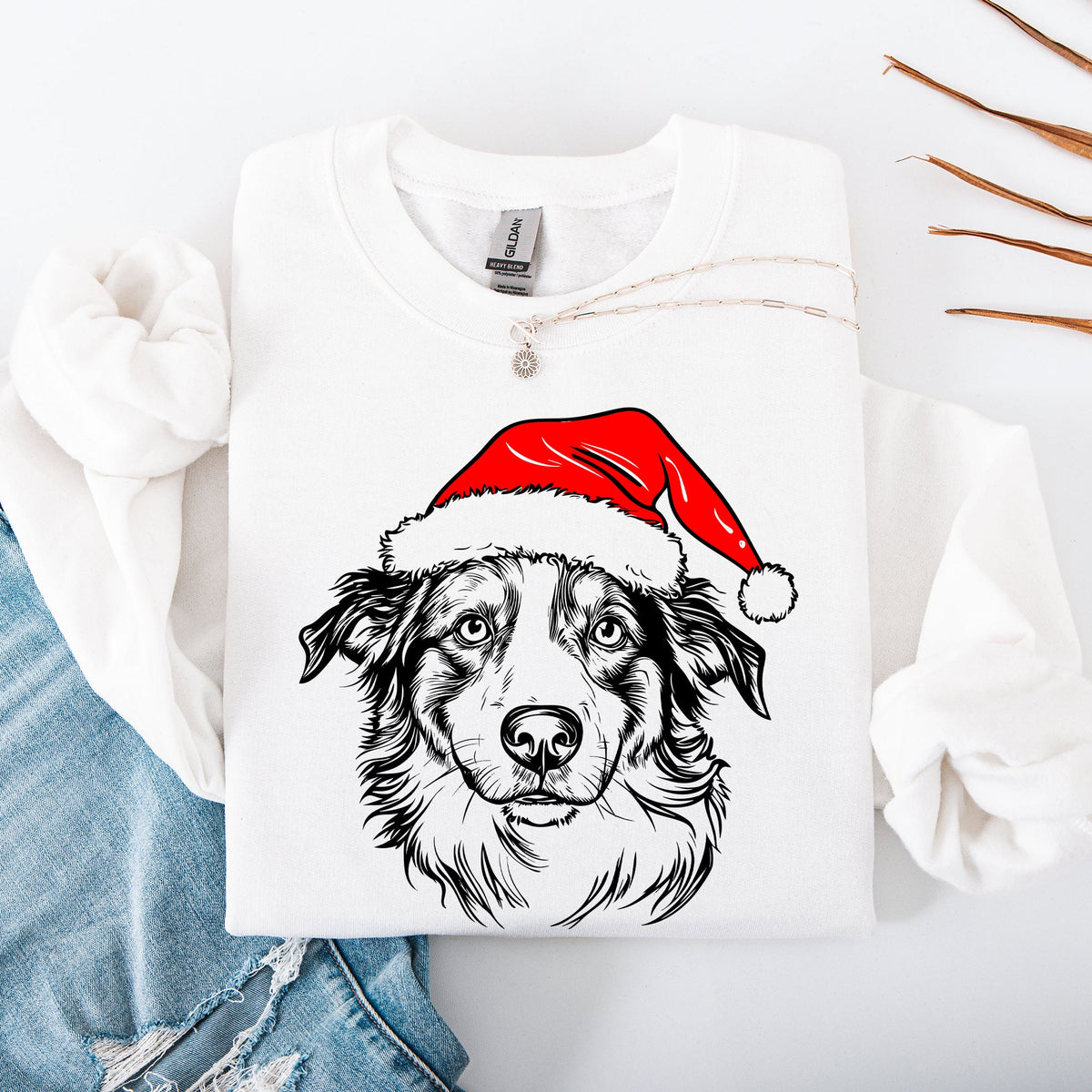 Australian Shepherd Santa Dog Lover Christmas Festive Holiday Graphic Sweatshirt