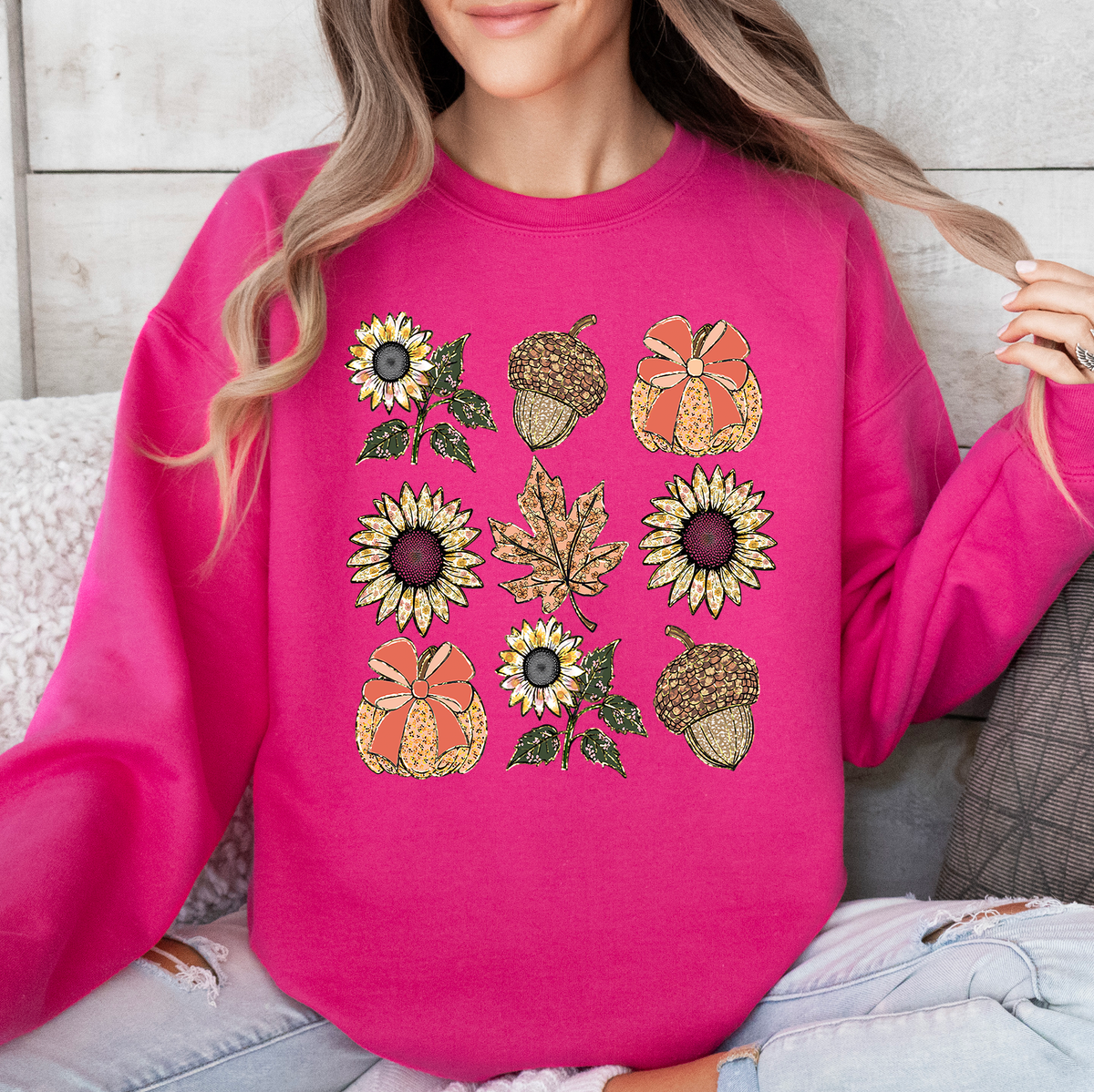 Autumn Floral Sunflowers Pumpkin Cozy Fall Harvest Botanical Theme Artwork Sweatshirt