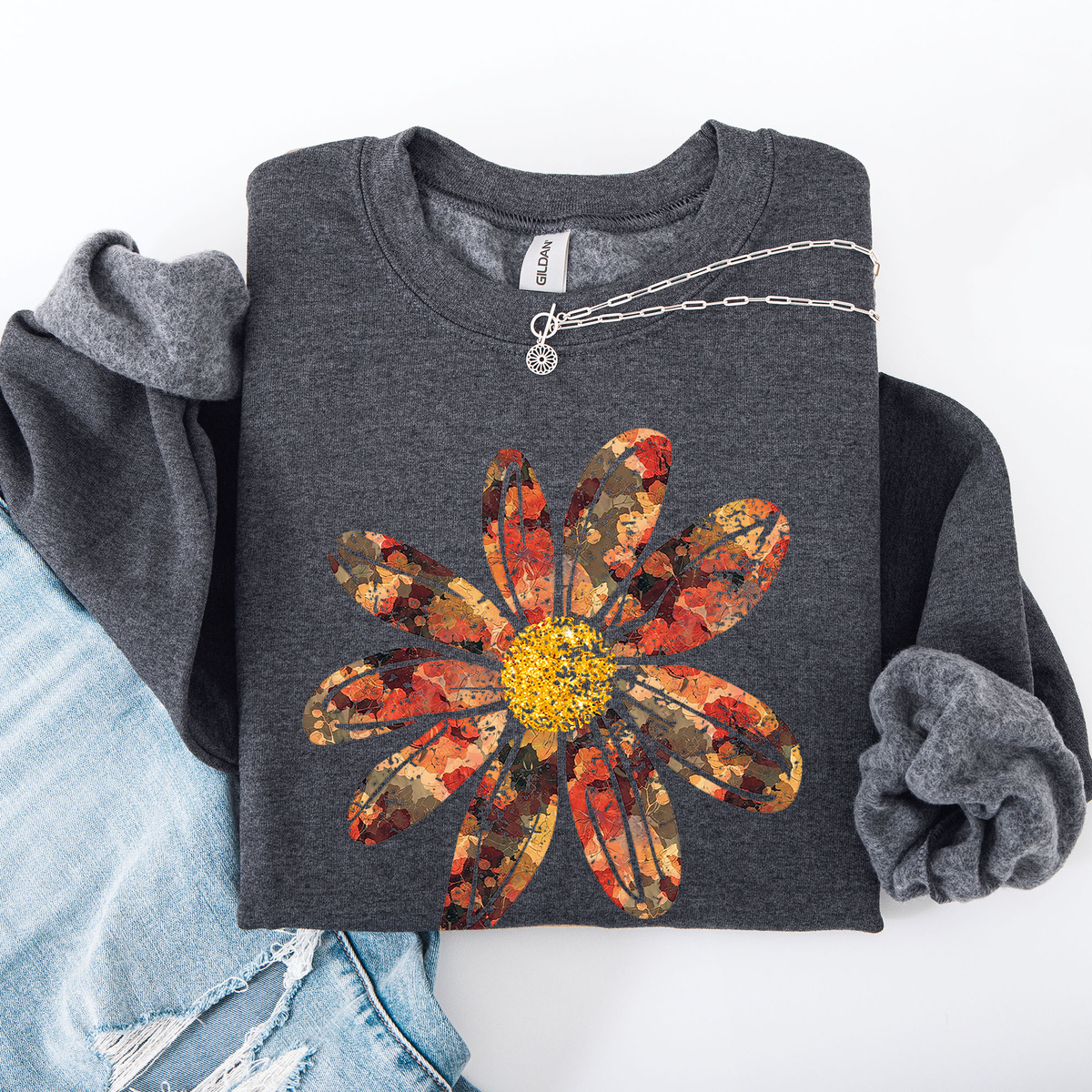 Autumn Flower Beautiful Fall Floral Sunflowers Pumpkins Harvest Print Cozy Sweatshirt