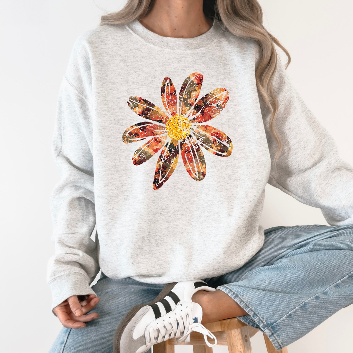 Autumn Flower Beautiful Fall Floral Sunflowers Pumpkins Harvest Print Cozy Sweatshirt