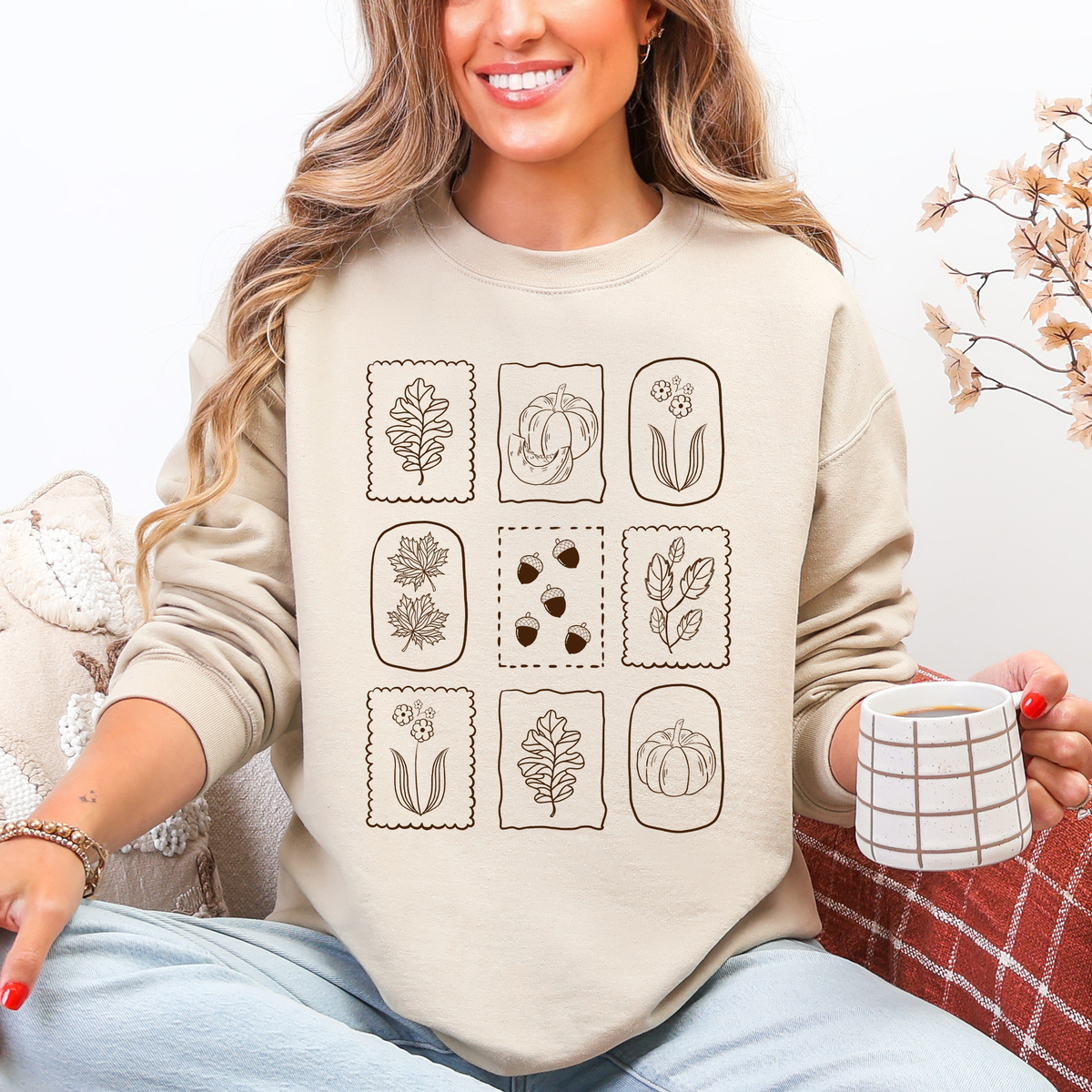 Autumn Flowers Minimalist Sunflowers And Pumpkins In Warm Tones Fall Floral Sweatshirt
