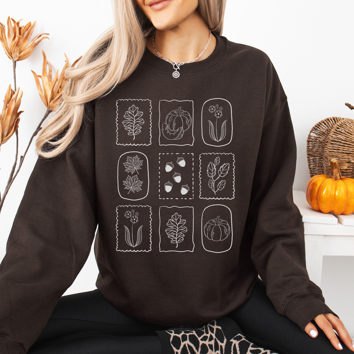 Autumn Flowers Minimalist Sunflowers And Pumpkins In Warm Tones Fall Floral Sweatshirt