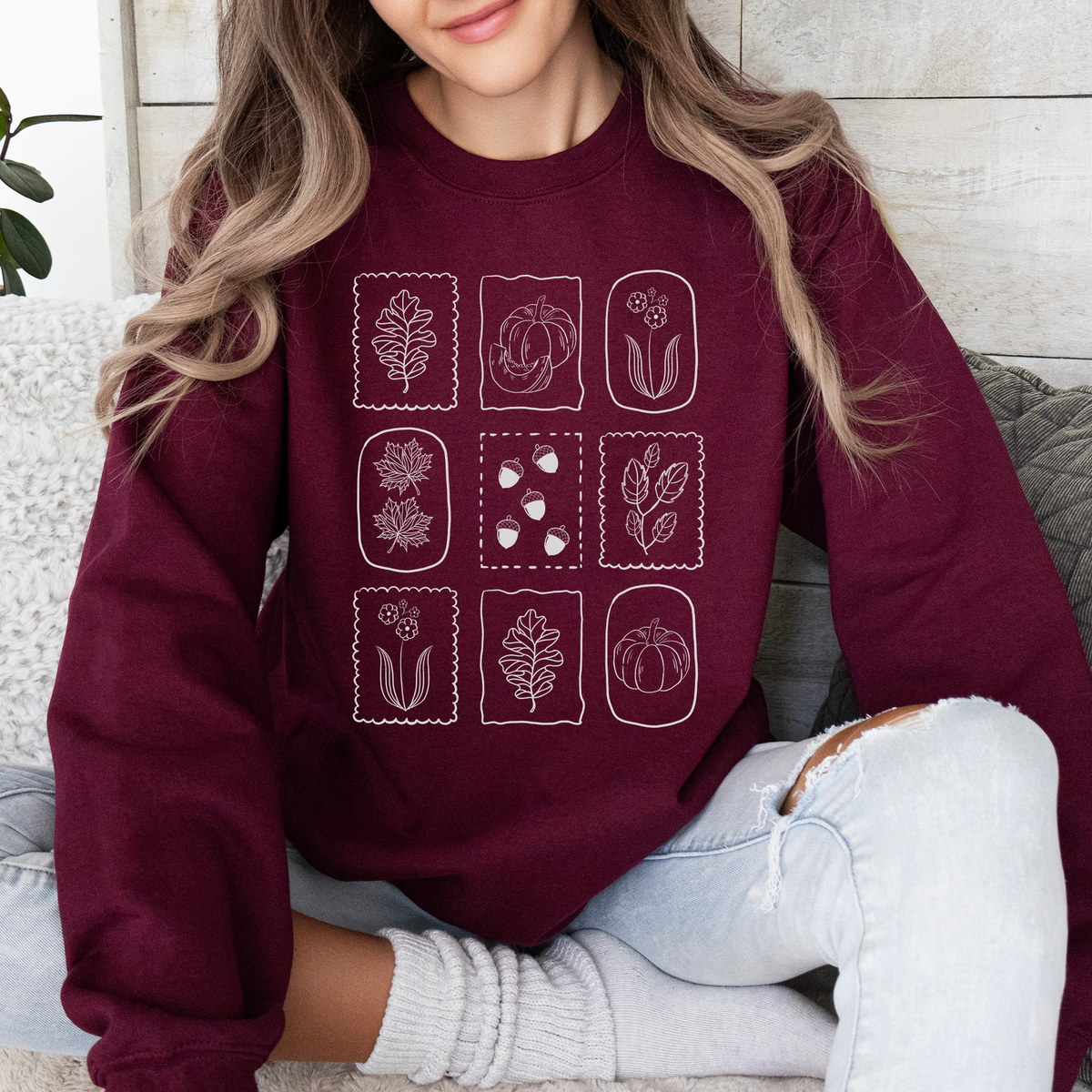 Autumn Flowers Minimalist Sunflowers And Pumpkins In Warm Tones Fall Floral Sweatshirt