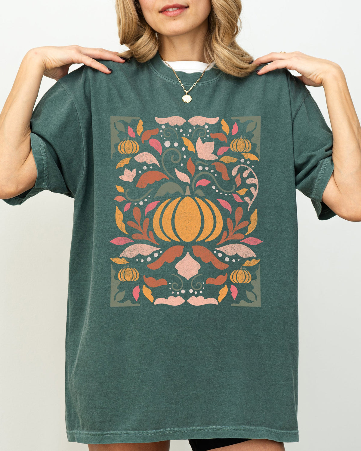 Autumn Folk Art Pumpkins Simplicity Fall Thanksgiving Halloween Comfort Colors Tee