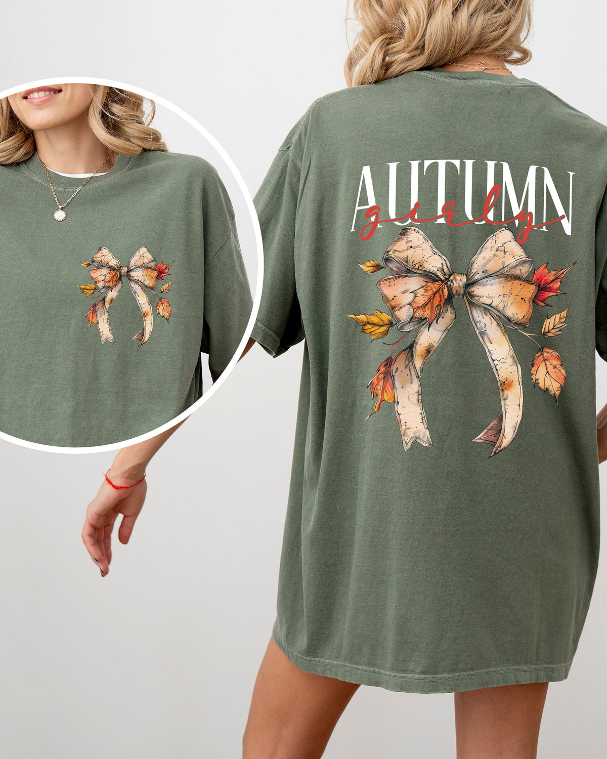 Autumn Girly Fall Leaves Foliage Pumpkin Spice Latte Coffee Thanksgiving Comfort Colors Tee
