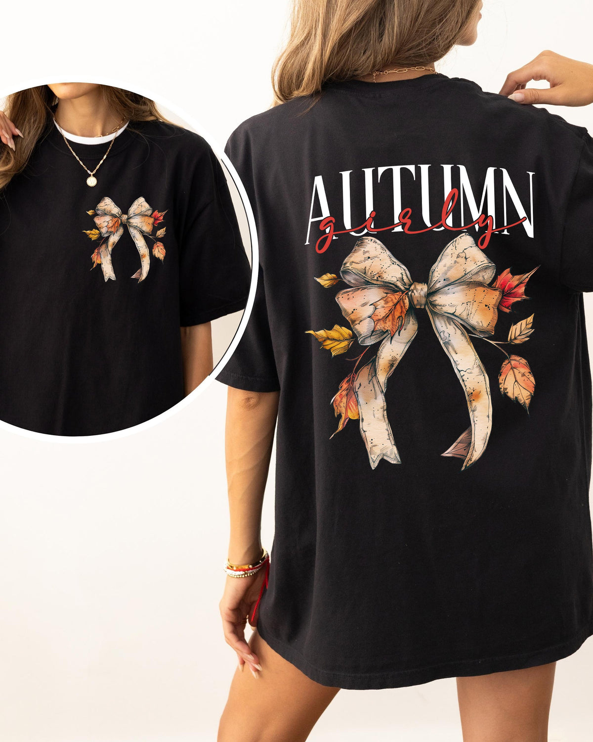 Autumn Girly Fall Leaves Foliage Pumpkin Spice Latte Coffee Thanksgiving Comfort Colors Tee