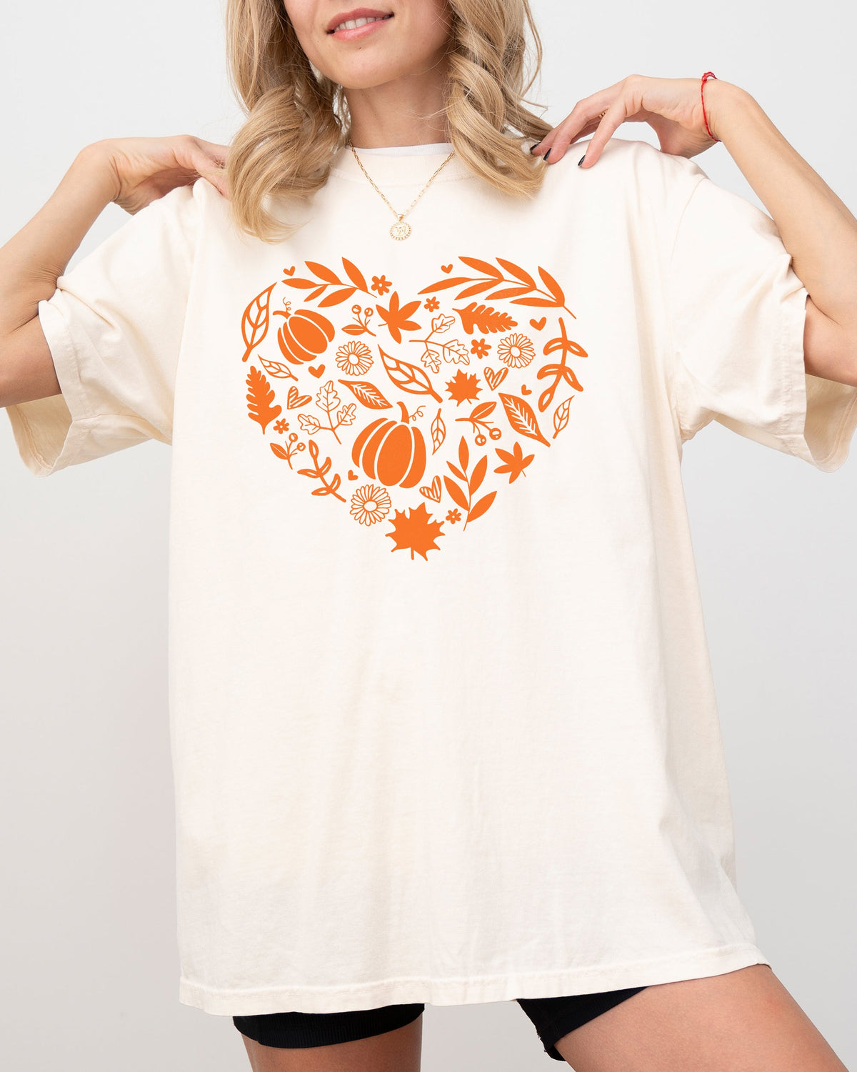 Autumn Heart Design Pumpkins Flowers Leaves Fall Thanksgiving Halloween Comfort Colors Tee