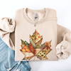 Autumn Leaf Faux Quilt Leaves Floral Sunflowers Pumpkins Thanksgiving Sweatshirt