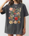 Autumn Pressed Flowers With Botanical Leaves And Rustic Fall Aesthetic For Nature Lovers Comfort Colors Tee