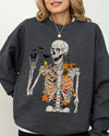 Autumn Skeleton Bats Halloween Fall Night Cozy Haunted Vibes Illustration Sweatshirt
