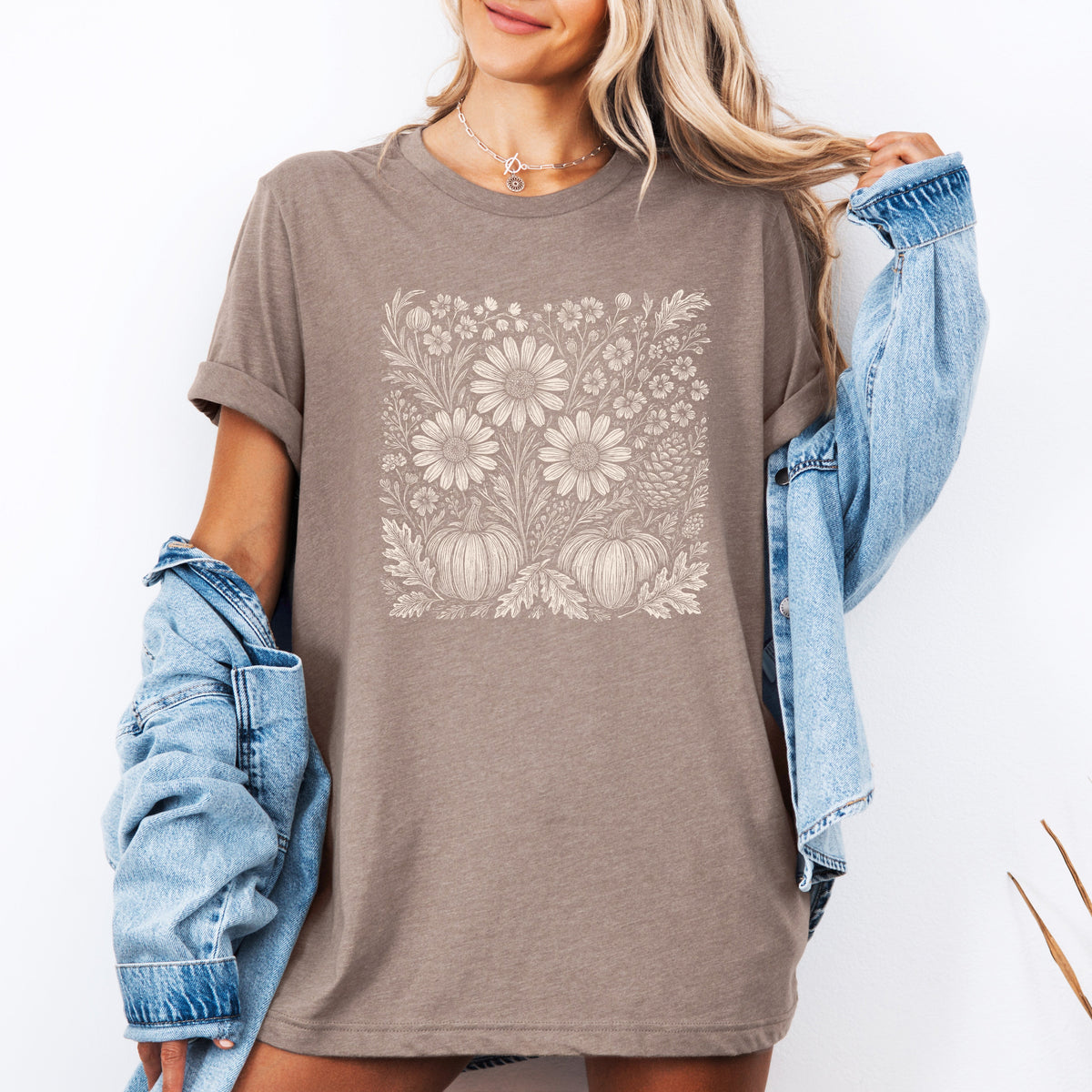 Autumn Wildflowers Minimalist Pumpkin Scene With Blossoms And Harvest Hues Graphic Tee