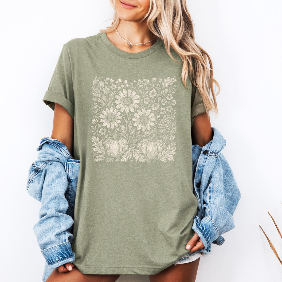 Autumn Wildflowers Minimalist Pumpkin Scene With Blossoms And Harvest Hues Graphic Tee
