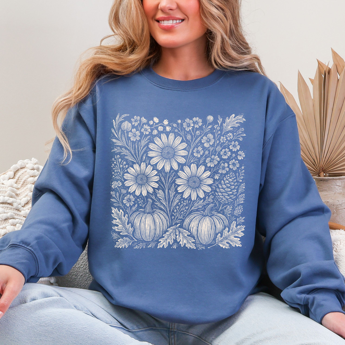 Autumn Wildflowers Minimalist Gorgeous Fall Pumpkin Botanical Cozy Autumnal Sweatshirt