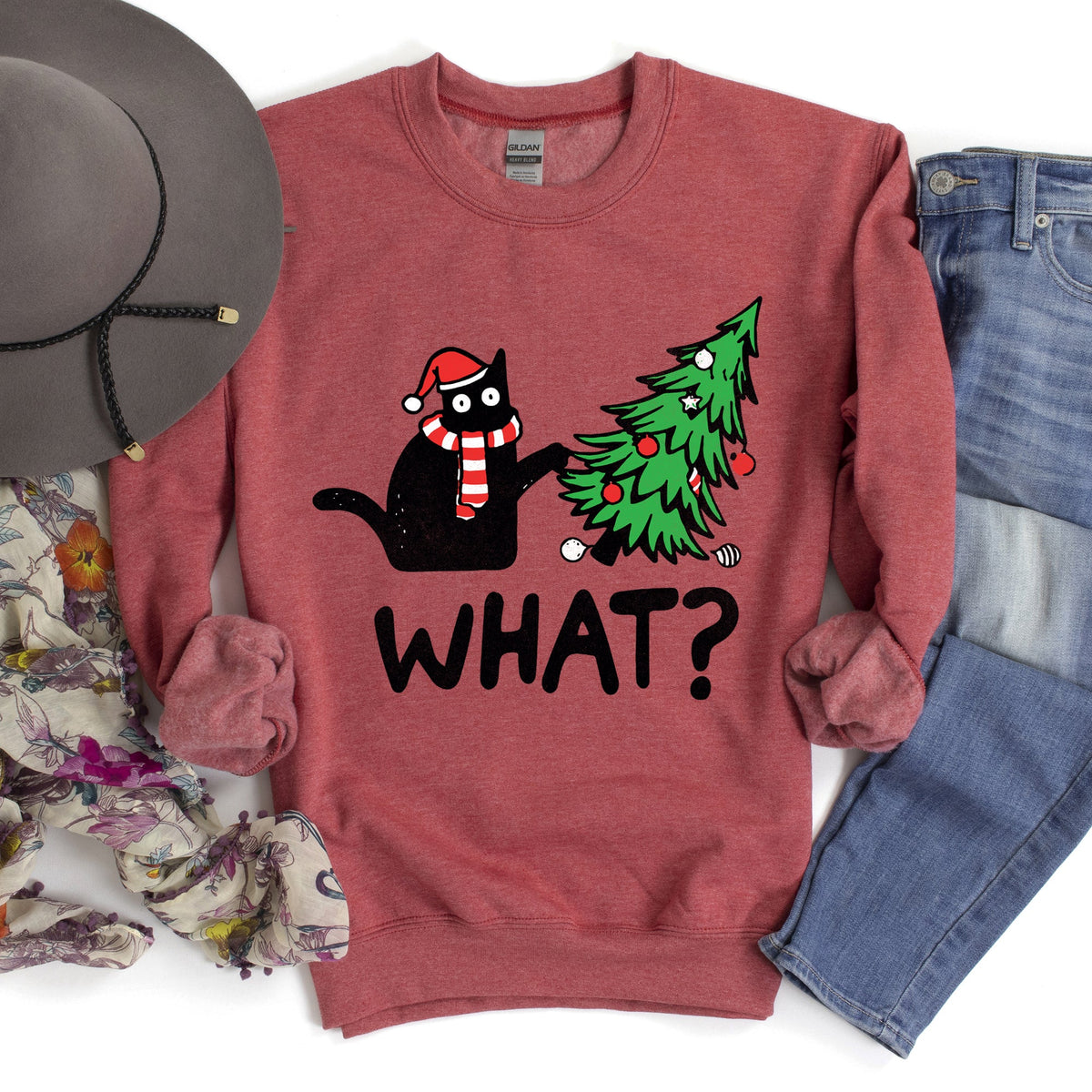 Bad Cat Christmas Tree What Holiday Feline Humor Cozy Quirky Mischief Artwork For Cat Lovers Sweatshirt