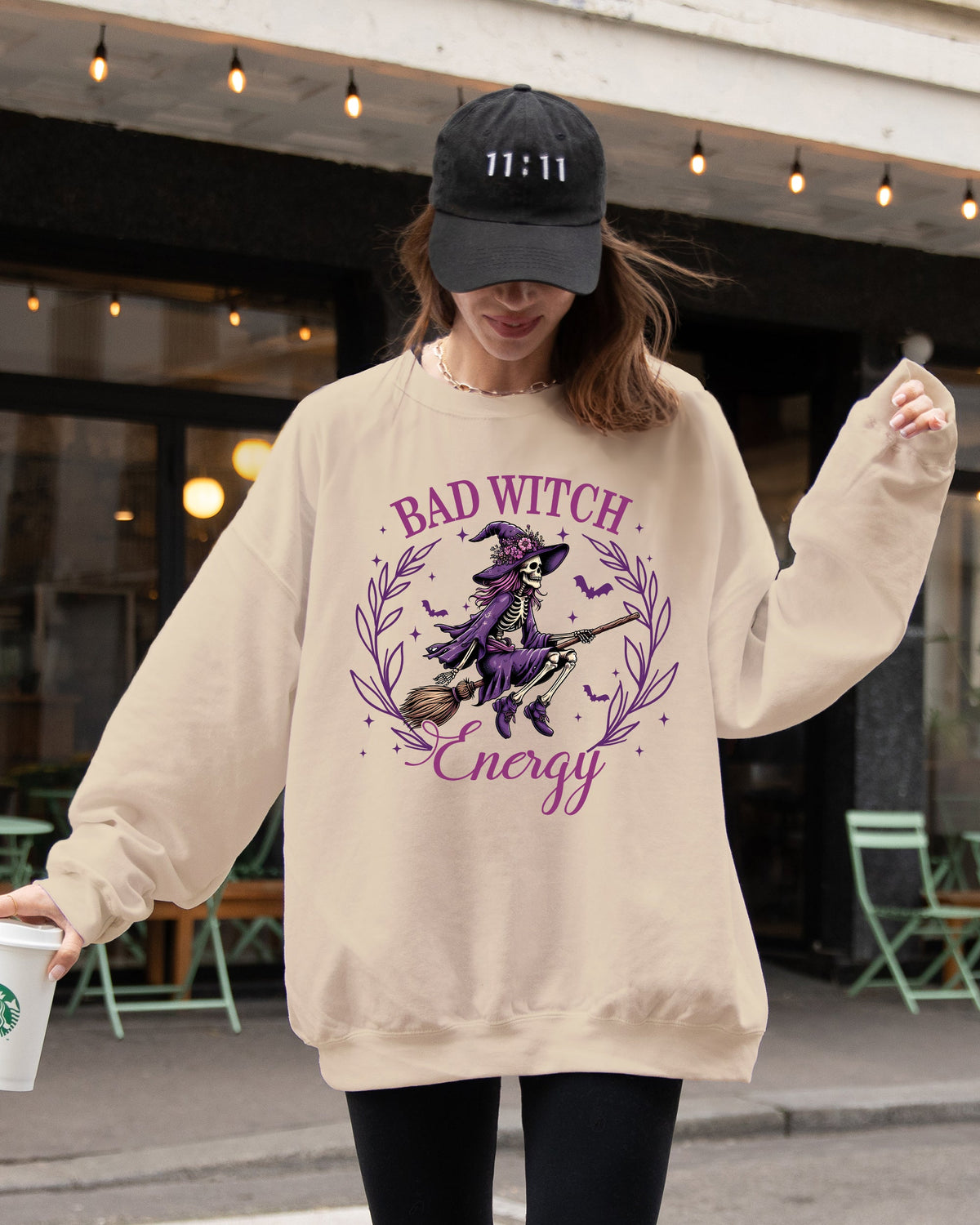 Bad Witch Energy Halloween Broom Skeleton Spooky Witch Vibes Cozy Soft Sweatshirt