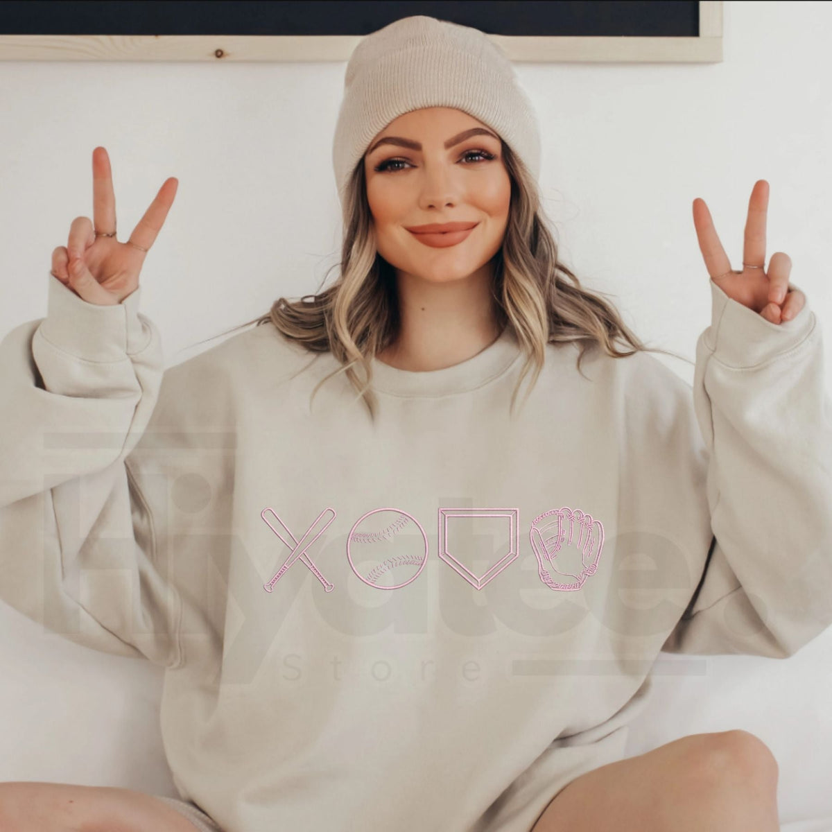 Baseball XOXO Icons Embroidered Sweatshirt – Cute Game Day Sports Crewneck