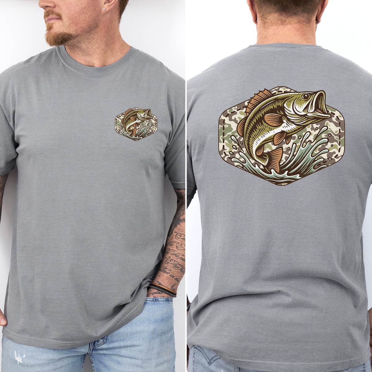 Bass Fishing Camouflage Old School Outdoorsman Print Inspired By Riverbank Angling Comfort Colors Tee