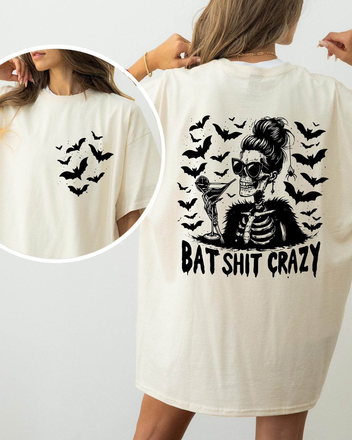 Bat Shit Crazy Skeleton Halloween Witch Crude Sarcastic Vulgar Comfort Colors Tee
