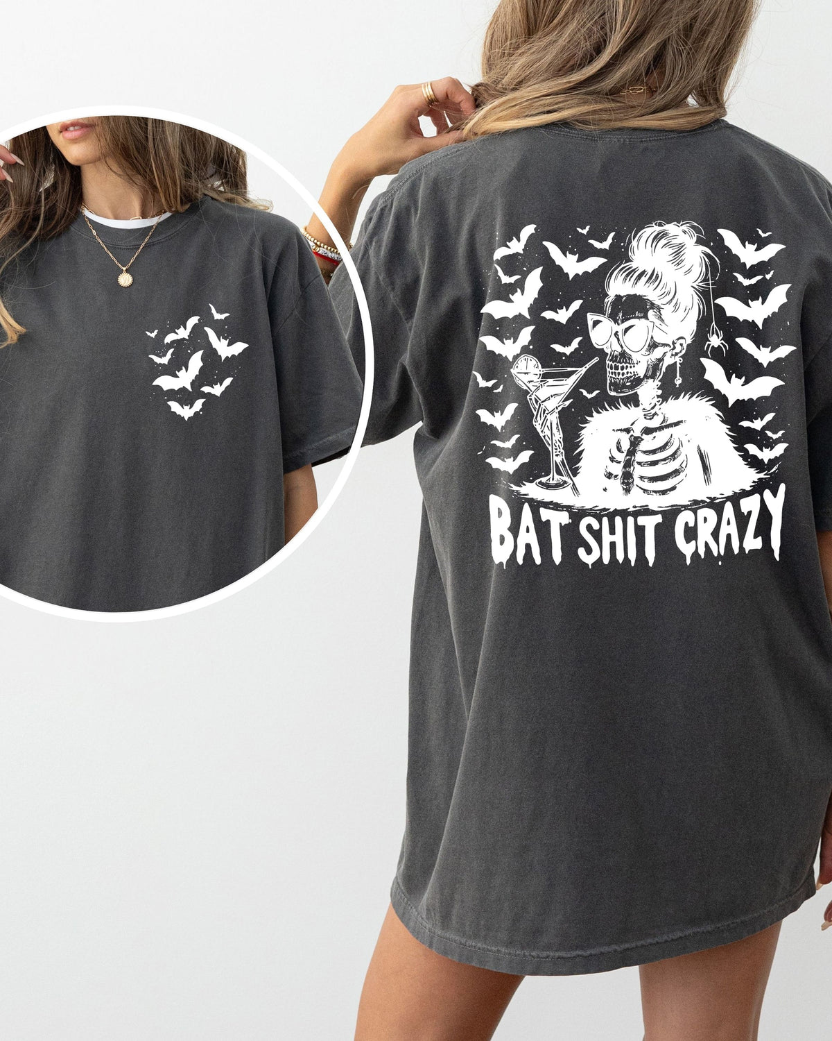 Bat Shit Crazy Skeleton Halloween Witch Crude Sarcastic Vulgar Comfort Colors Tee