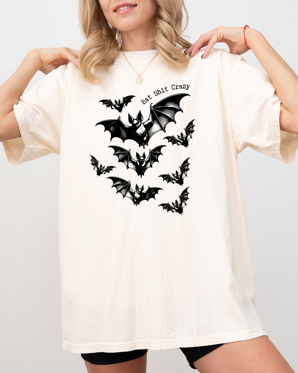 Bat Shit Crazy Halloween Spooky Witch Bats Haunted Night Sky Silhouette Comfort Colors Tee