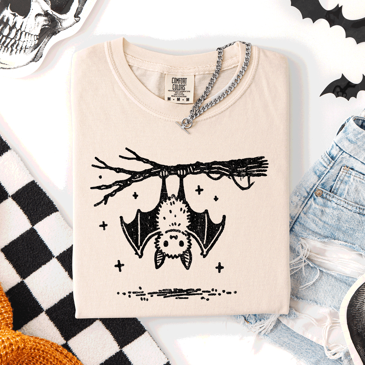 Cute Bat Halloween Nightfall Spooky Silhouette Adorable Creature Comfort Colors Tee