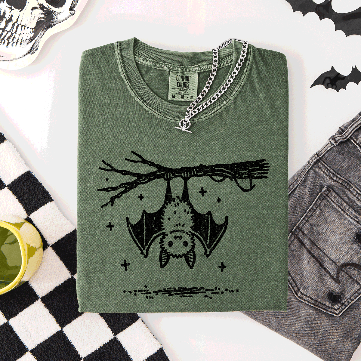 Cute Bat Halloween Nightfall Spooky Silhouette Adorable Creature Comfort Colors Tee