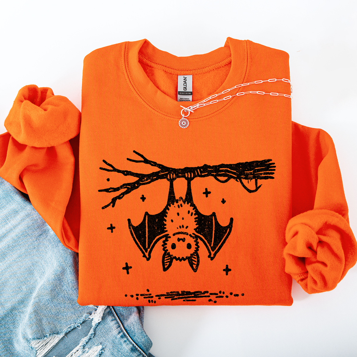 Bat Cute Adorable Halloween Graphic Illustration Cozy Fleece Playful Autumn Nightfall Sweatshirt