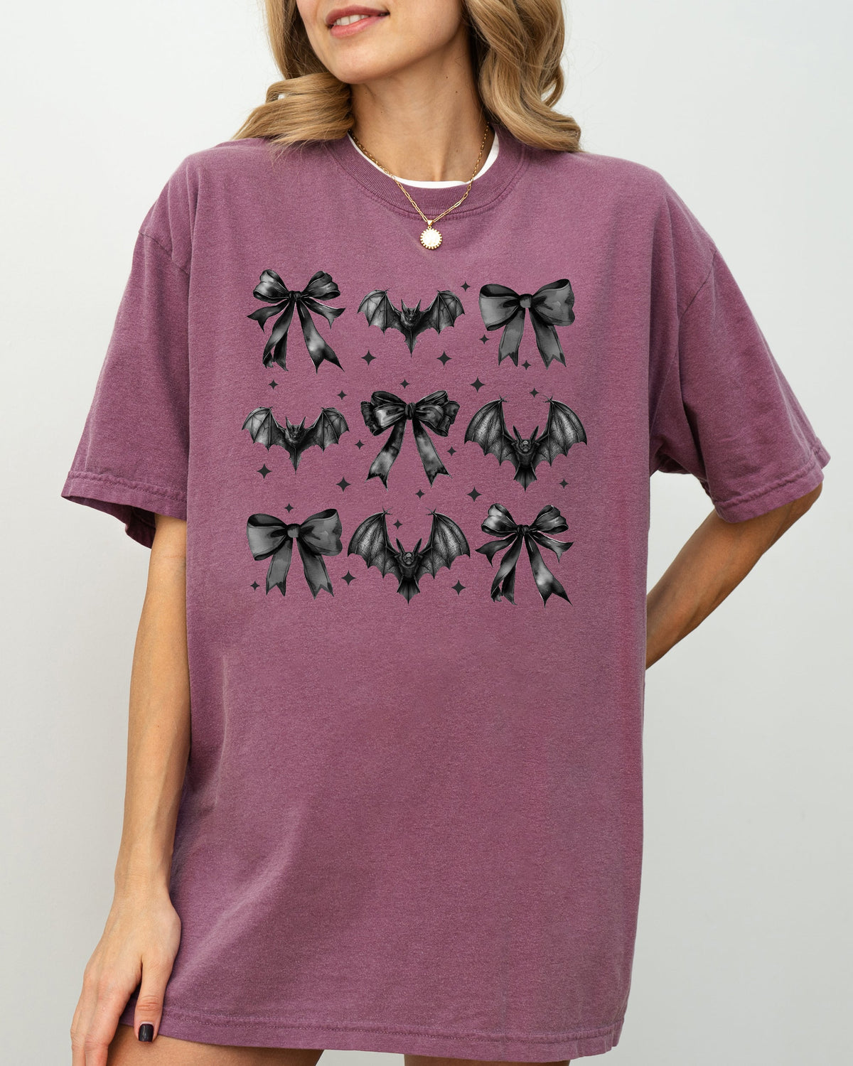 Bats and Black Bows Vampire Coquette Gothic Ribbons Lace Fangs Comfort Colors Tee