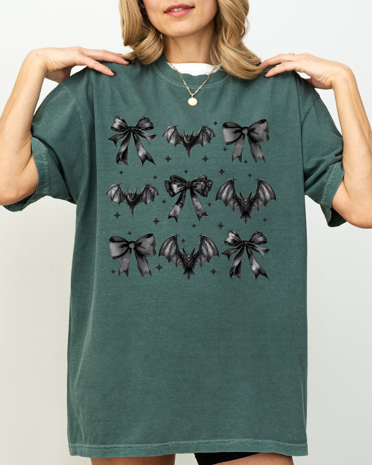 Bats and Black Bows Vampire Coquette Gothic Ribbons Lace Fangs Comfort Colors Tee