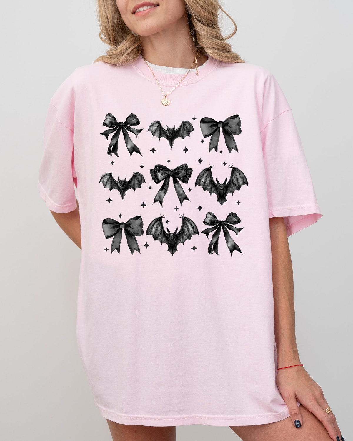 Bats and Black Bows Vampire Coquette Gothic Ribbons Lace Fangs Comfort Colors Tee