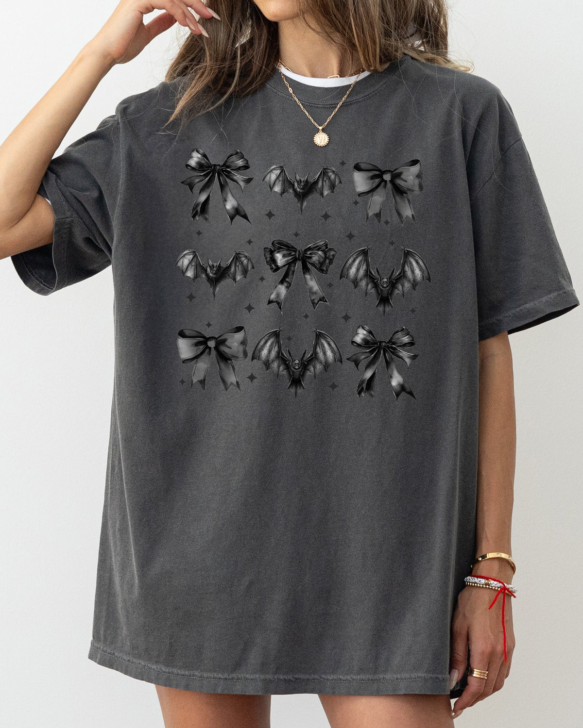 Bats and Black Bows Vampire Coquette Gothic Ribbons Lace Fangs Comfort Colors Tee