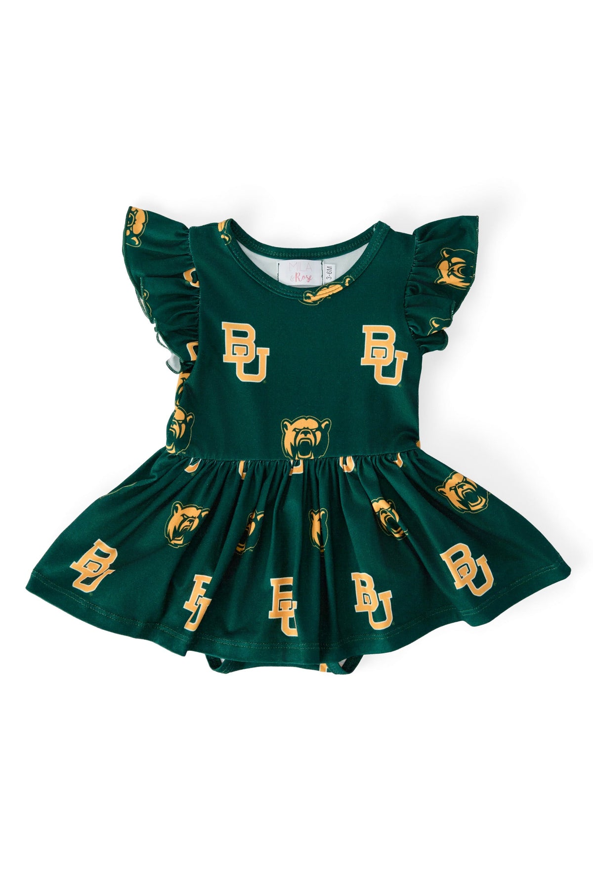 Baylor Green Bear S/S Flutter Twirl Bodysuit
