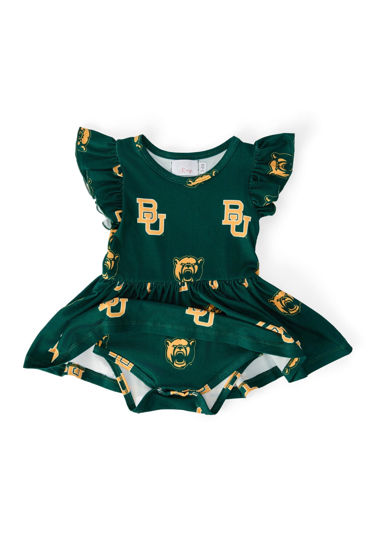 Baylor Green Bear S/S Flutter Twirl Bodysuit