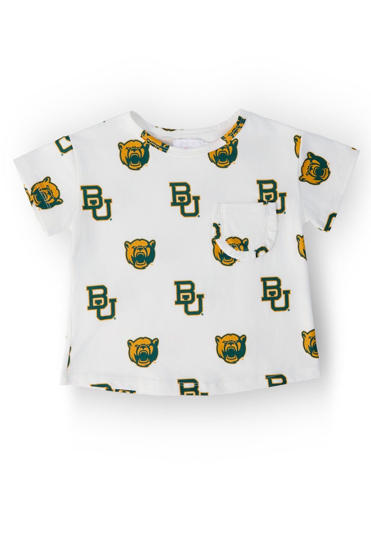 Baylor White Bear Ruffle Pocket Tee