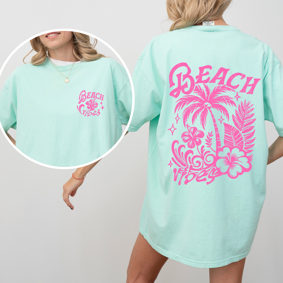 Beach Vibes Floral Hibiscus Retro Summer Front And Back Print Comfort Colors Tee