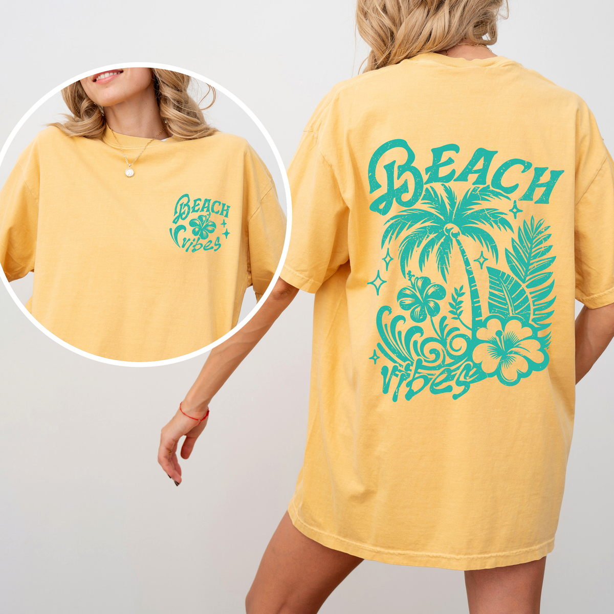 Beach Vibes Hibiscus Flower Retro Summer Sunshine Coastal Paradise Comfort Colors Tee