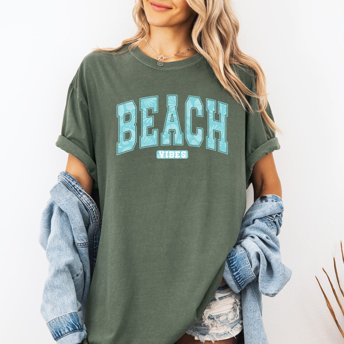 Beach Vibes Varsity Retro Palm Trees Summer Sunset Surfboard Breeze Comfort Colors Tee