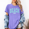 Beach Vibes Varsity Retro Palm Trees Summer Sunset Surfboard Breeze Comfort Colors Tee