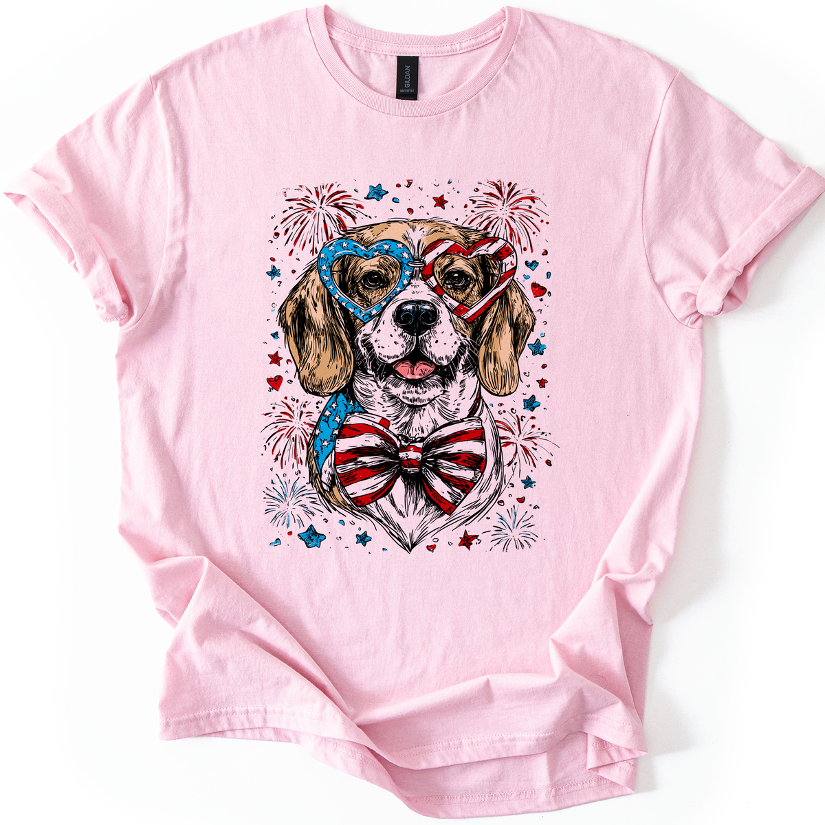 Beagle Patriotic Dog USA Fourth Of July Pet Lover Pride American Flag Graphic Tee