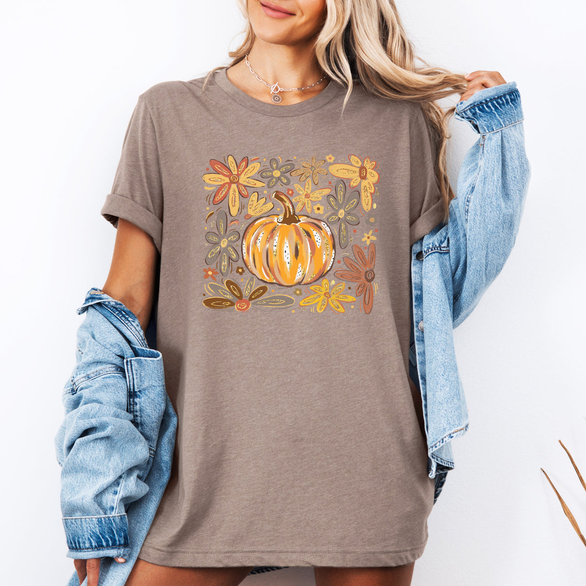 Beautiful Pumpkin Autumn Flowers Watercolor Floral Garden Patchwork Autumn Bloom Graphic Tee