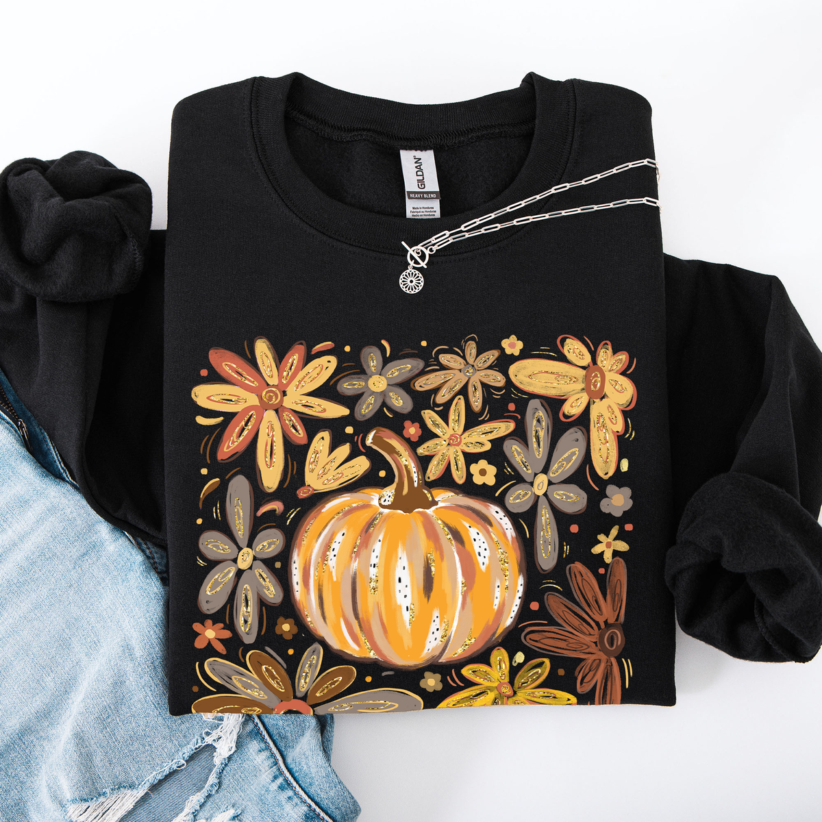 Beautiful Pumpkin Autumn Flowers Watercolor Floral Pattern With Rustic Harvest Vibes Sweatshirt