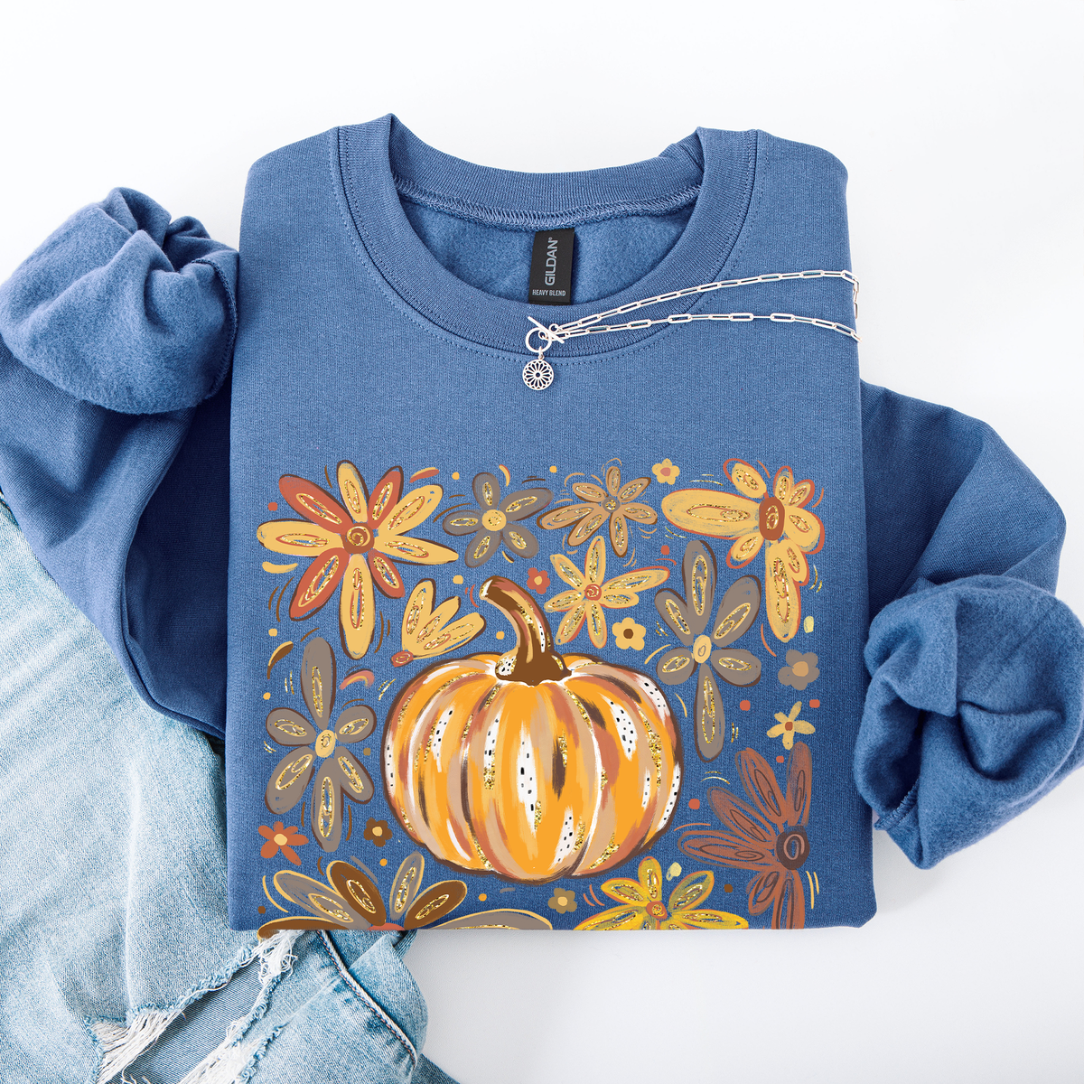 Beautiful Pumpkin Autumn Flowers Watercolor Floral Pattern With Rustic Harvest Vibes Sweatshirt